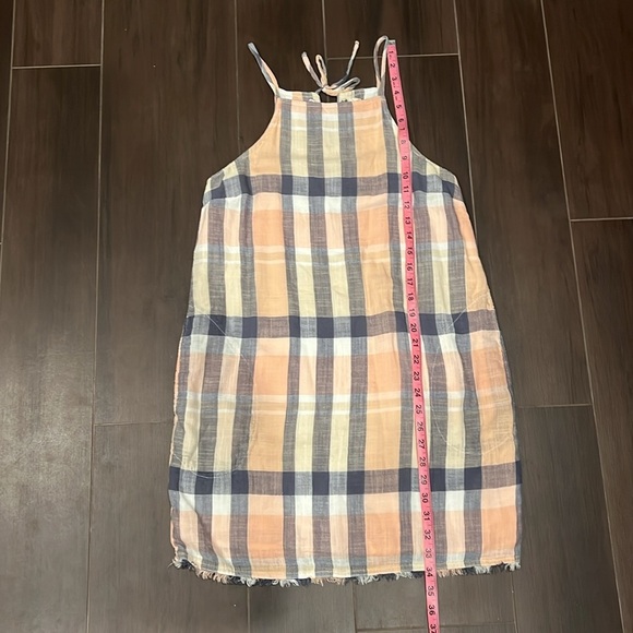 Bella Dahl Dress Lace-Up Back Plaid Midi pink and blue Size Small - Picture 7 of 9